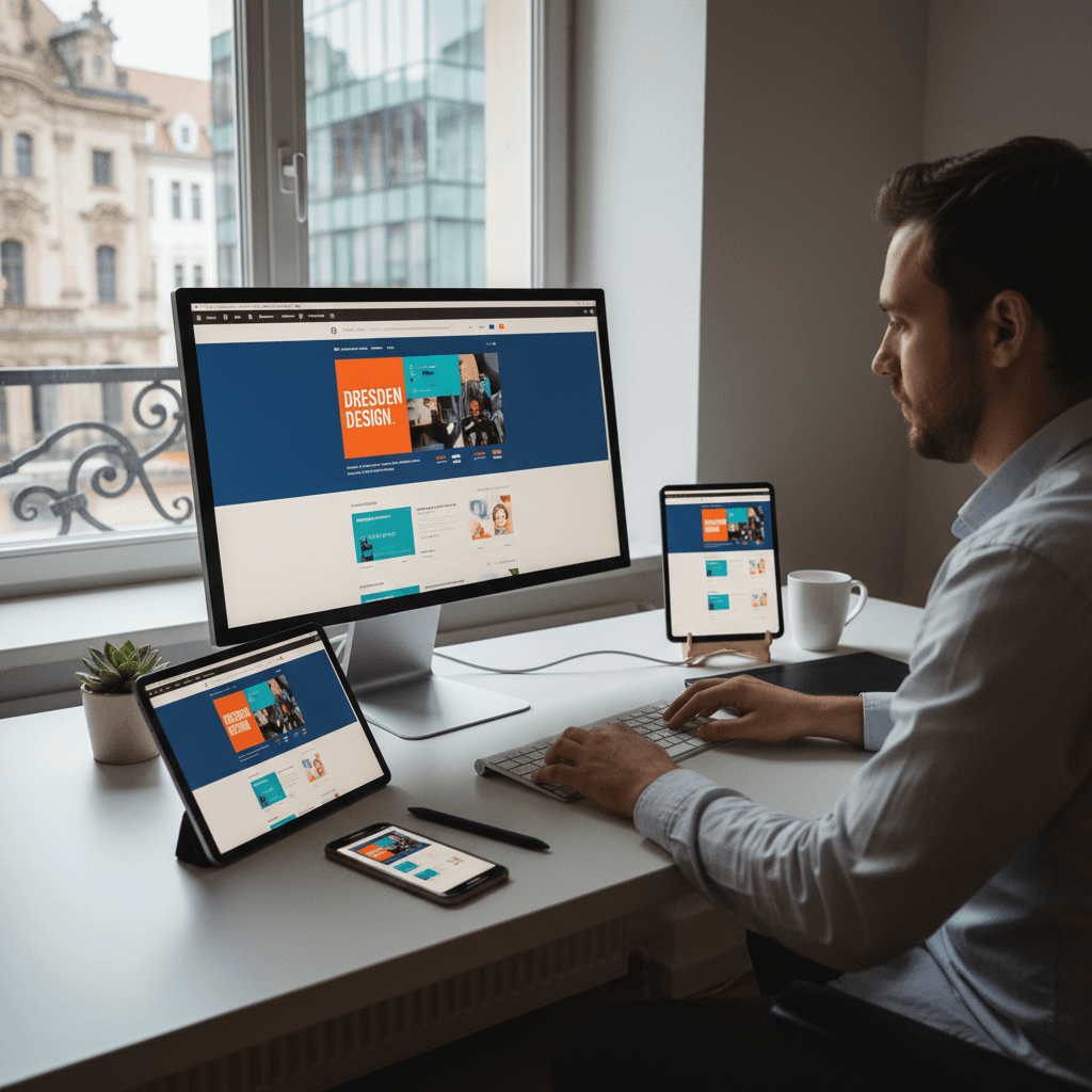 Web designer creating responsive website design